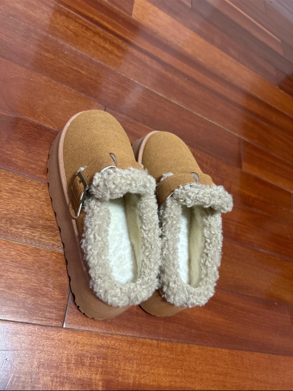 Women’s Faux-Suede Shearling Lined Slip-On Boots - Tan - Picture 3 of 5